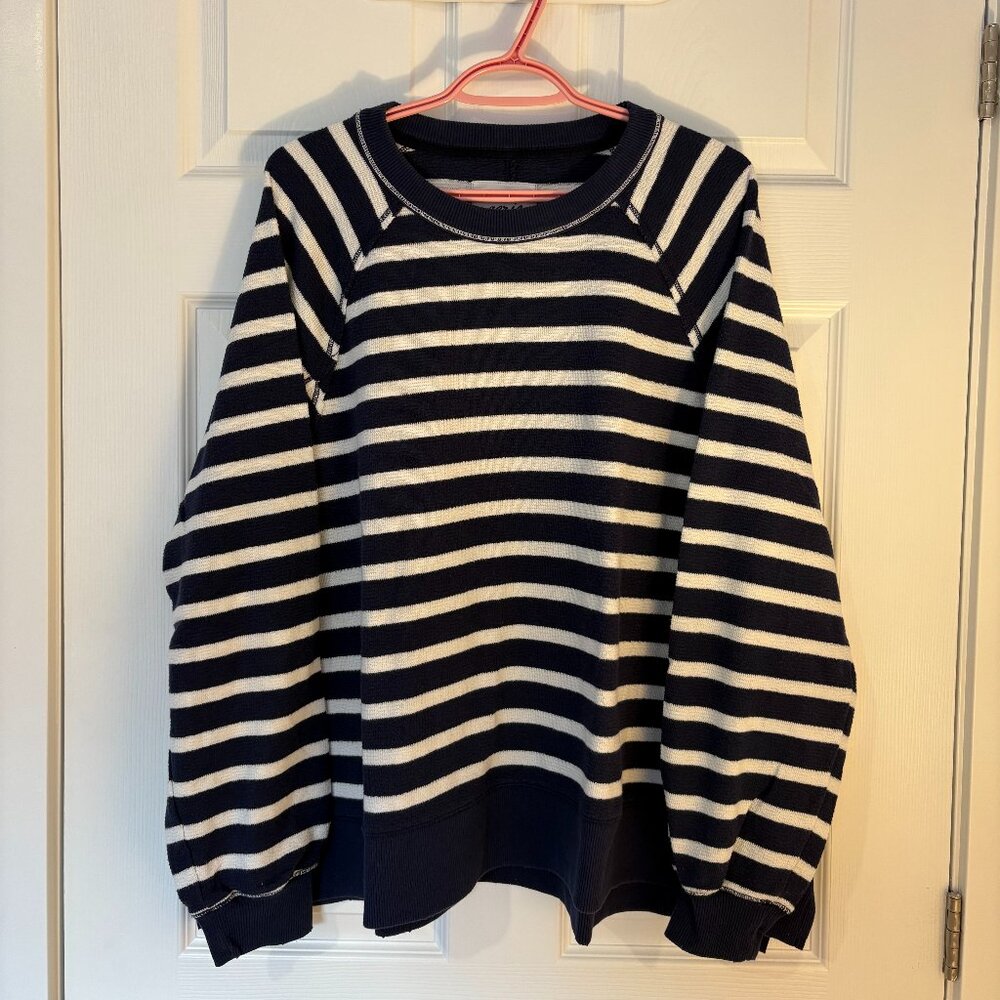 Aerie East West Textured Crewneck Sweatshirt, Size Medium, Navy and White Stripe